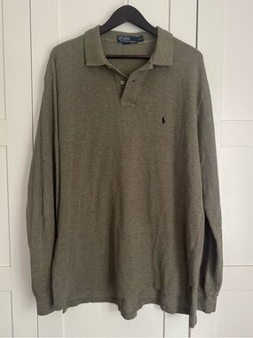 Vintage 90’s Polo Ralph Lauren Grey Oatmeal Long Sleeve Shirt 100% Cotton XL